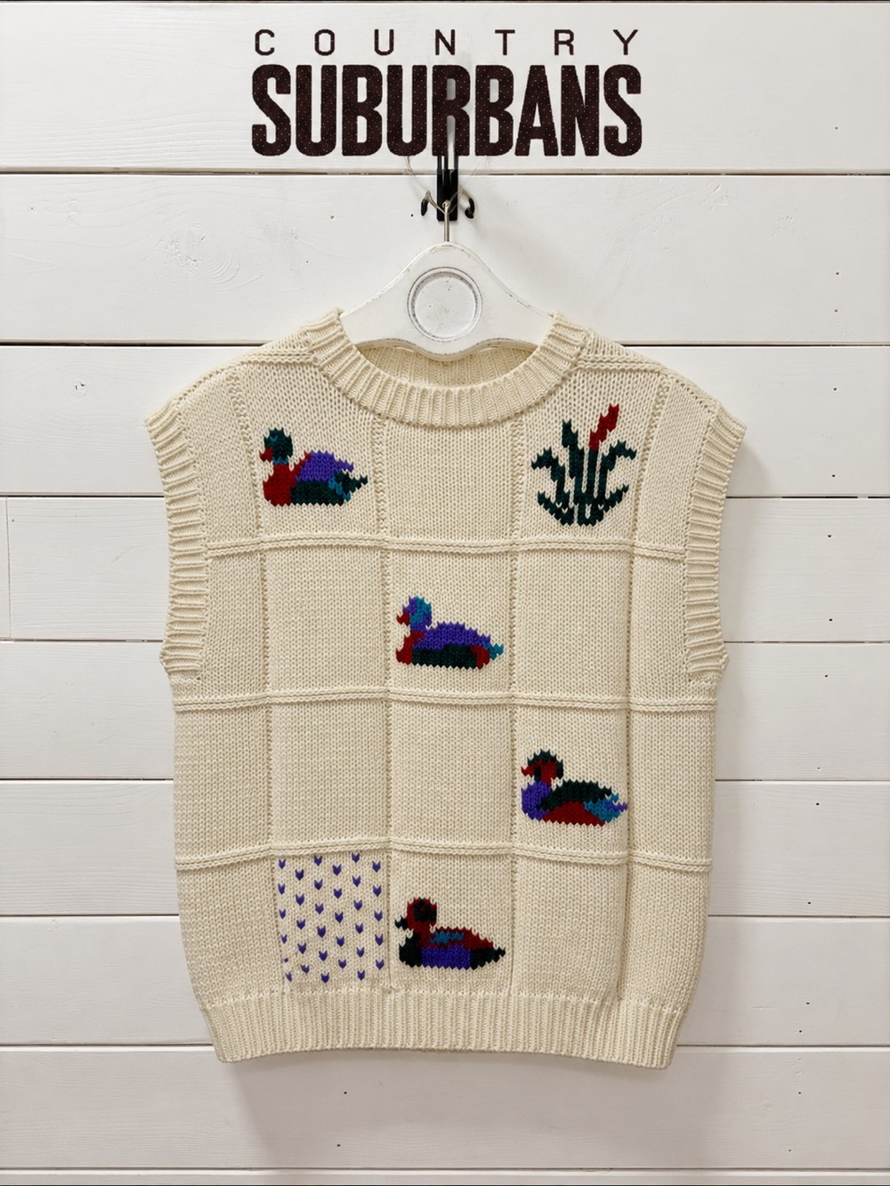 Country Suburbans Vintage Duck Sweater Vest Cream Size L